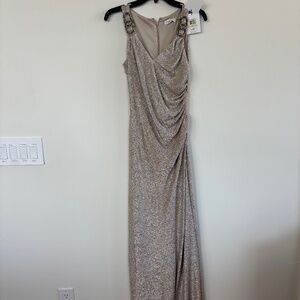NWT PROM, FORMAL, EVENING, Calvin Klein metallic stretchy maxi dress